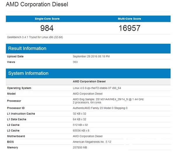 AMD Zen处理器终极版现身 32核心64线程