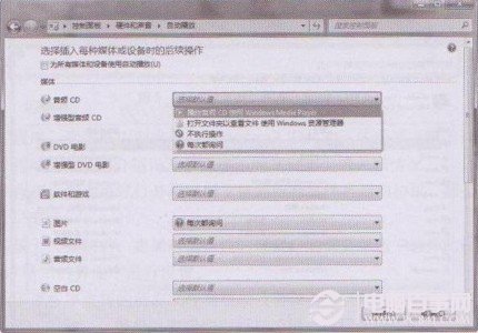 Windows 7的自动播放设置界面